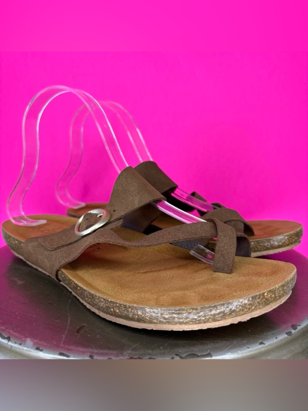 Yokono Brown Suede Toe Loop Slip-On Sandal US 9